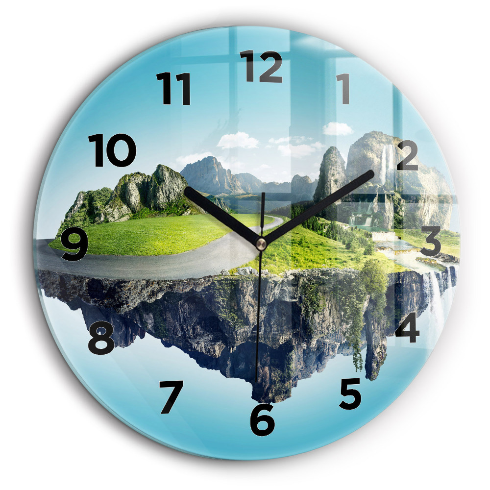 Île volante Horloge ronde en verre 60 cm