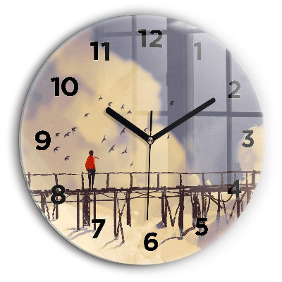 Homme sur un vieux pont Pendule murale ronde 60 cm