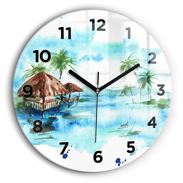 Image île déserte Horloge ronde en verre 60 cm