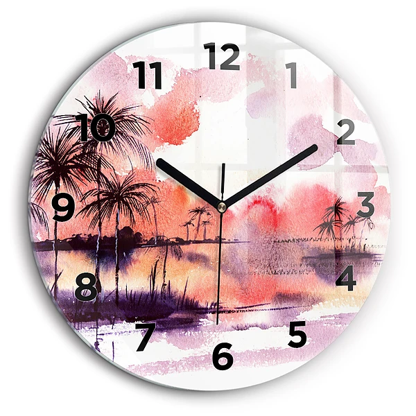 Paysage tropical Horloge ronde en verre 60 cm