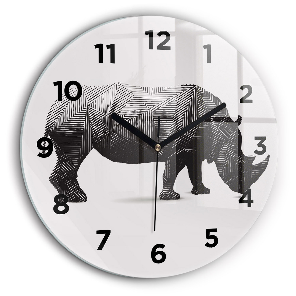 Rhinocéros - dessin au trait Horloge ronde 60 cm