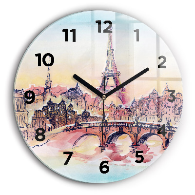 Paysage peint de Paris Horloge ronde en verre 60 cm