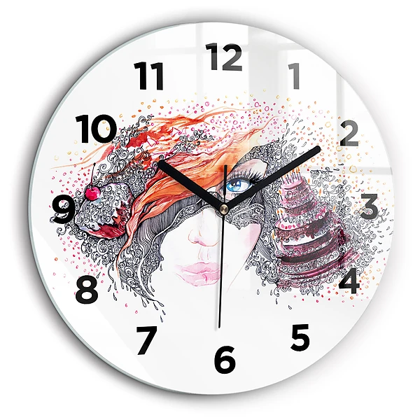 Femme douce avec un gâteau Horloge ronde murale 60 cm