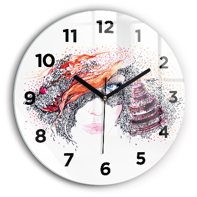 Femme douce avec un gâteau Horloge ronde murale 60 cm