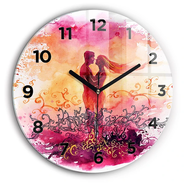 Aquarelle d'un couple amoureux Pendule murale ronde 60 cm