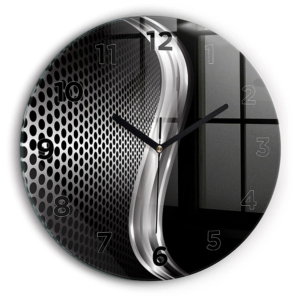 Abstraction de métal noir Horloge ronde en verre 60 cm