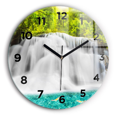 Chute d'eau en Thaïlande Horloge ronde en verre 60 cm