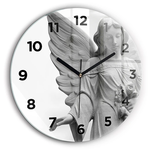 Sculpture d'un vieil ange Horloge ronde en verre 60 cm