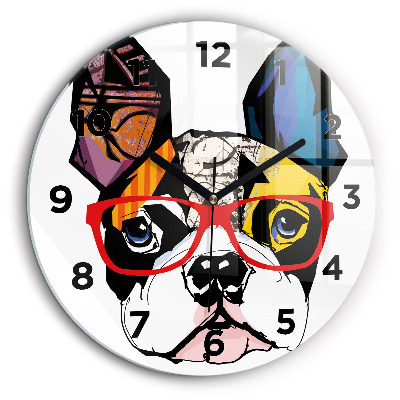 Bouledogue français à lunettes Horloge ronde murale 60 cm