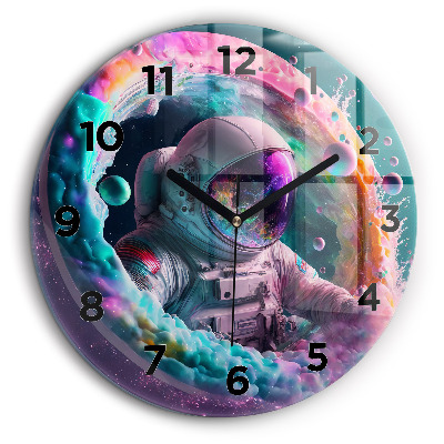 Cosmonaute et nuages colorés Horloge ronde 60 cm
