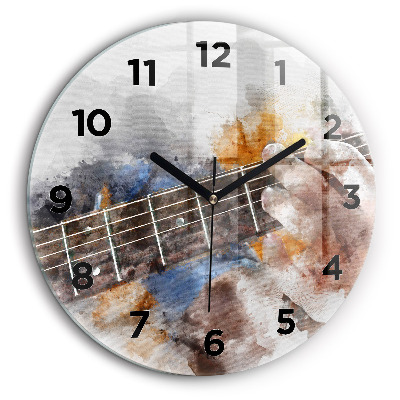 Graphique d'une guitare Horloge ronde en verre 60 cm
