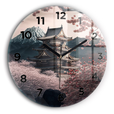 Tour et fleurs en Asie Horloge ronde murale 60 cm