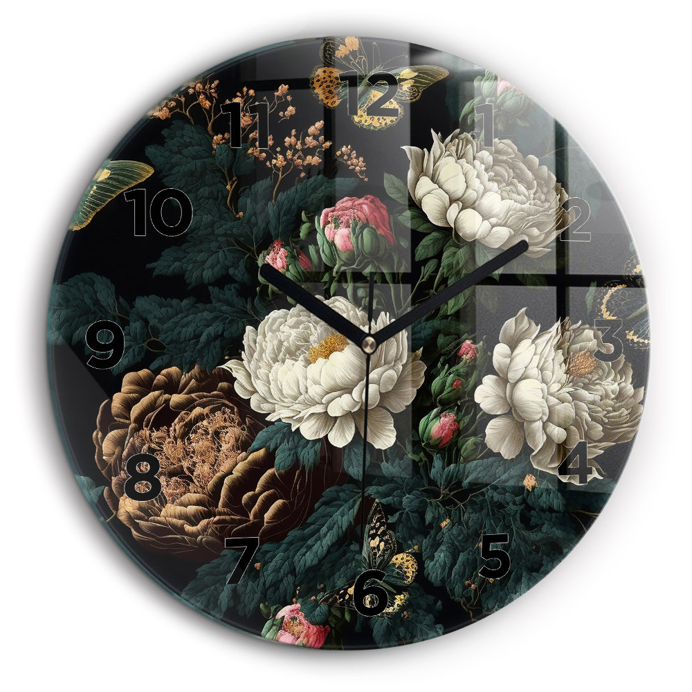 Fleur et papillons dorés Horloge ronde 60 cm