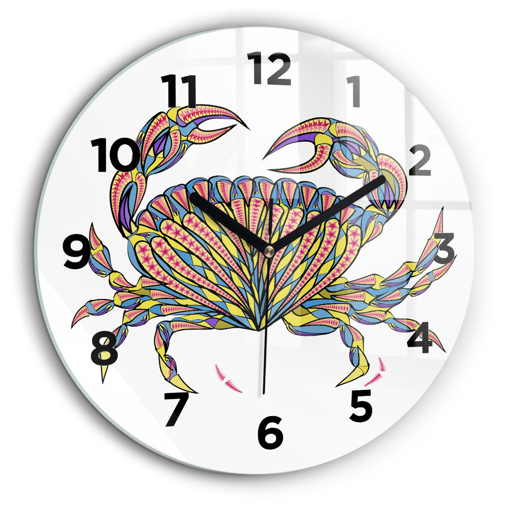 Crabe ethnique Horloge ronde en verre 60 cm