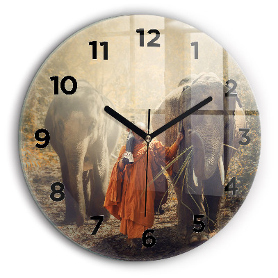 Moine guidant des éléphants Horloge ronde 60 cm
