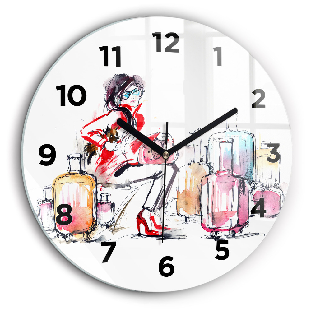 Femme avec valises Horloge ronde 60 cm