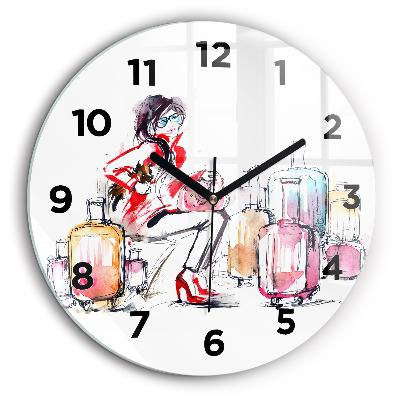 Femme avec valises Horloge ronde 60 cm