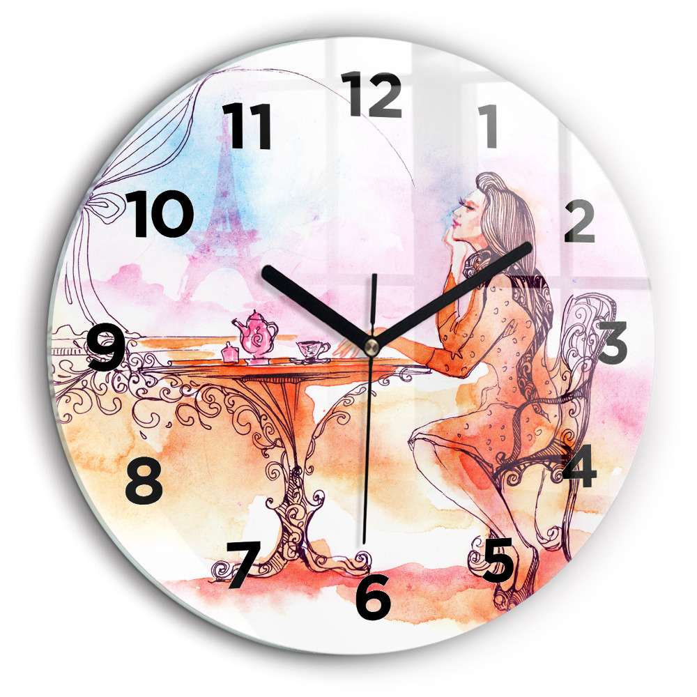 Femme buvant du thé Horloge ronde 60 cm