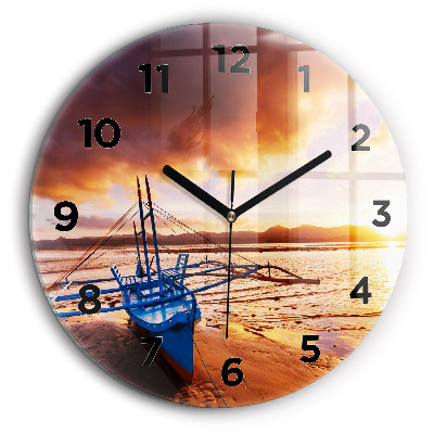 Bateau et coucher de soleil Horloge ronde 60 cm