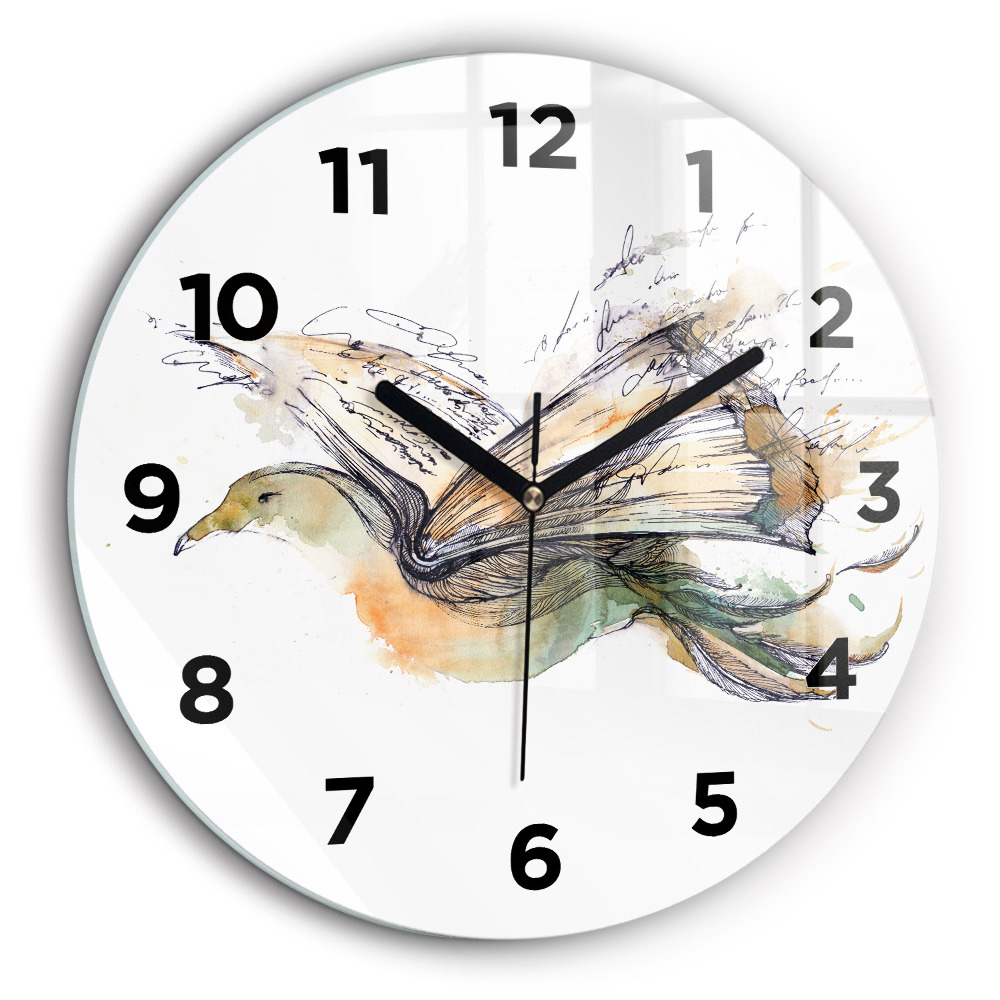 Oiseau et livre Horloge ronde en verre 60 cm