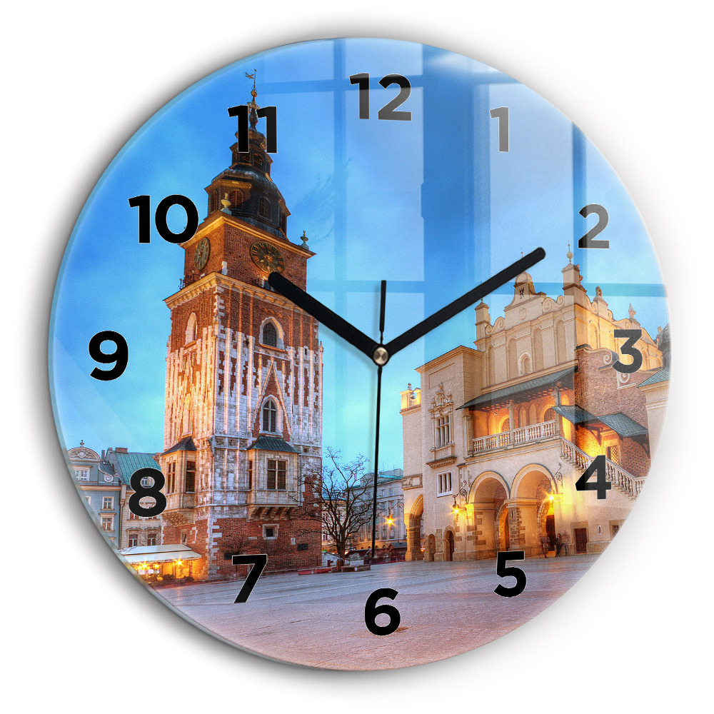 Place du marché principal à Cracovie Horloge ronde en verre 60 cm