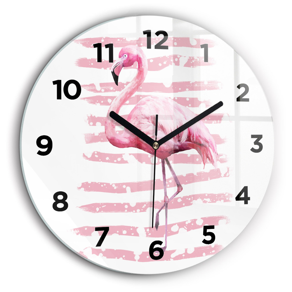 Graphique de flamant rose Horloge ronde en verre 60 cm