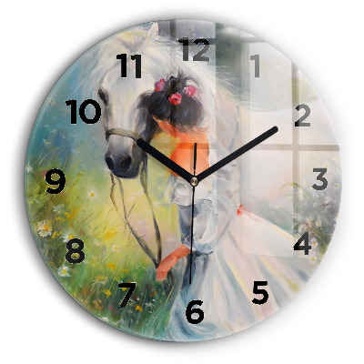 Belle femme avec cheval Horloge ronde 60 cm