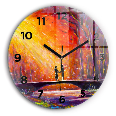 Couple dans la forêt Horloge ronde en verre 60 cm