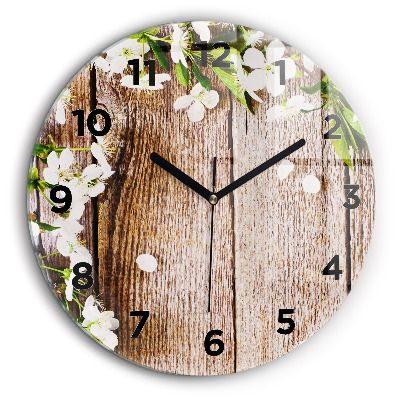 Fleurs sur bois Horloge ronde en verre 60 cm