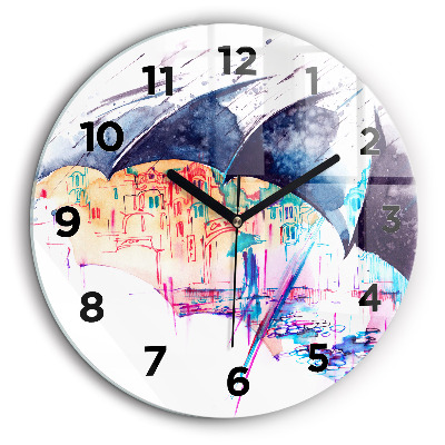 Parapluie et ville Horloge ronde murale 60 cm