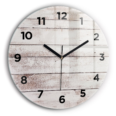 Planches de bois clair Horloge ronde en verre 60 cm