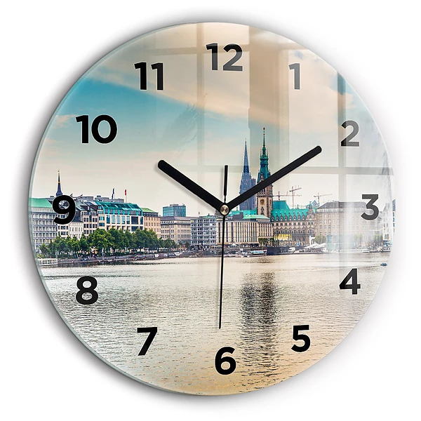Binnenalster à Hambourg Horloge ronde en verre 60 cm