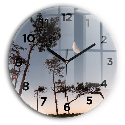 Croissant de lune et arbres Pendule murale ronde 60 cm