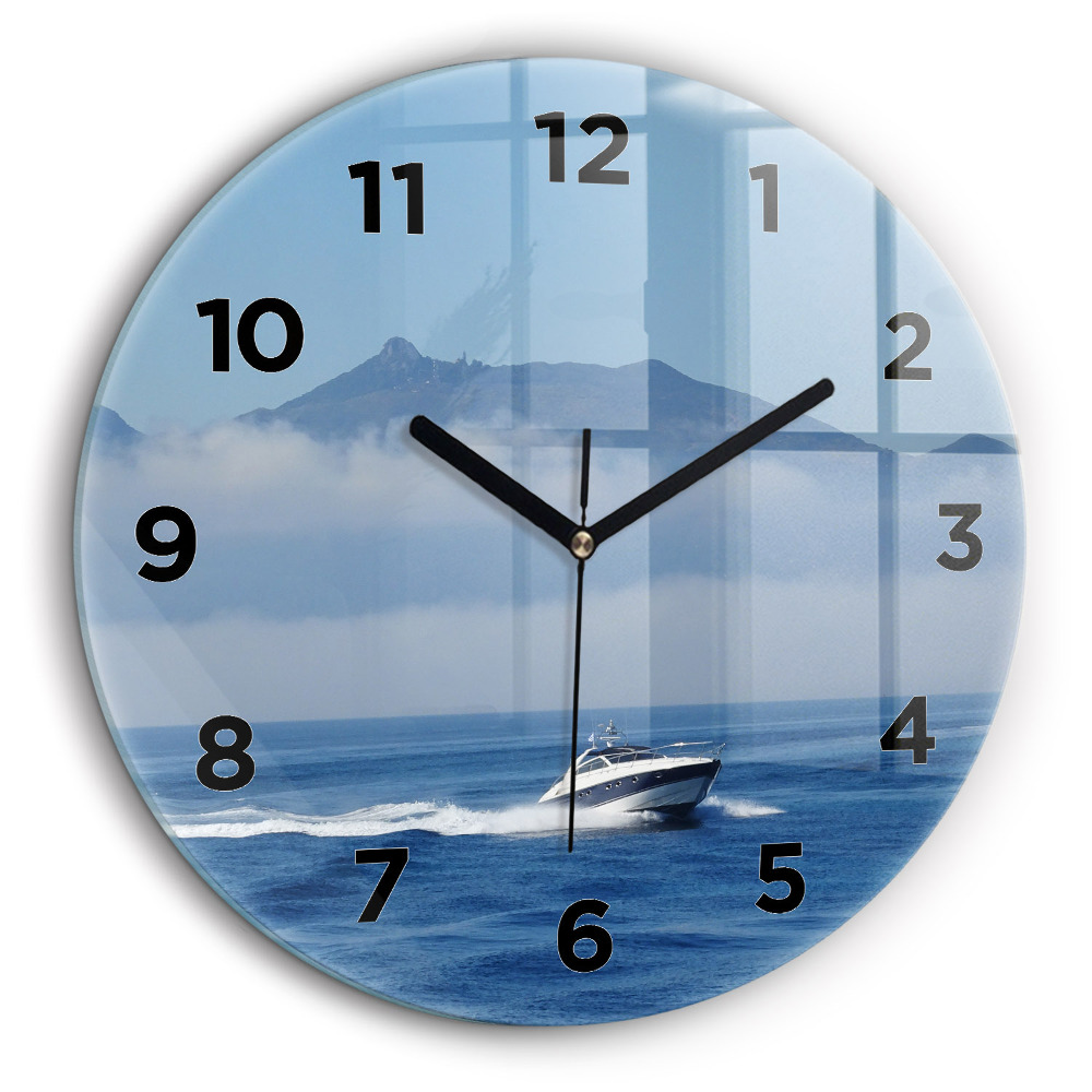 Bateau flottant sur l'océan Horloge ronde en verre 60 cm
