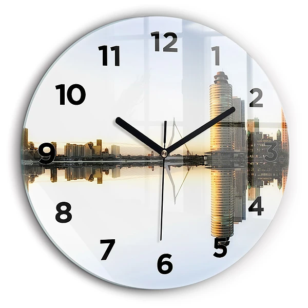 Ville au bord de la rivière Horloge ronde murale 60 cm