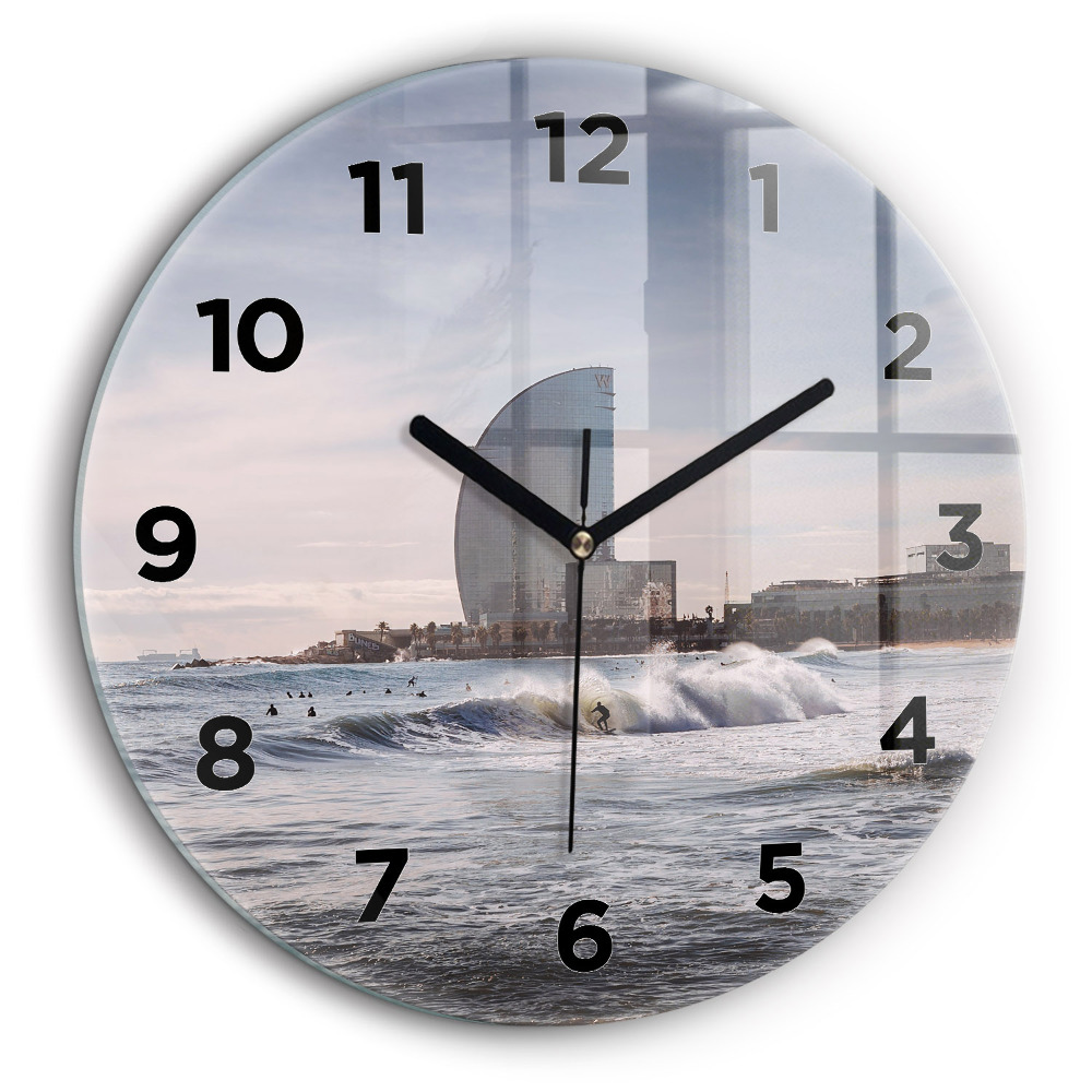 Surfeur de Barcelone Horloge ronde en verre 60 cm