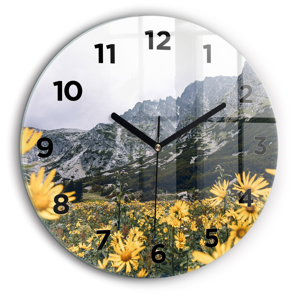 Prairie de fleurs dans les montagnes Horloge ronde 60 cm