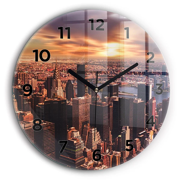 Panorama de la ville à l'ouest Horloge ronde en verre 60 cm