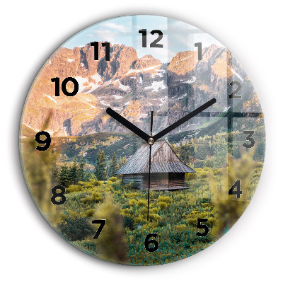 Chalet dans les Tatras Horloge ronde en verre 60 cm