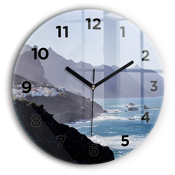 Montagnes au bord de l'océan Horloge ronde 60 cm