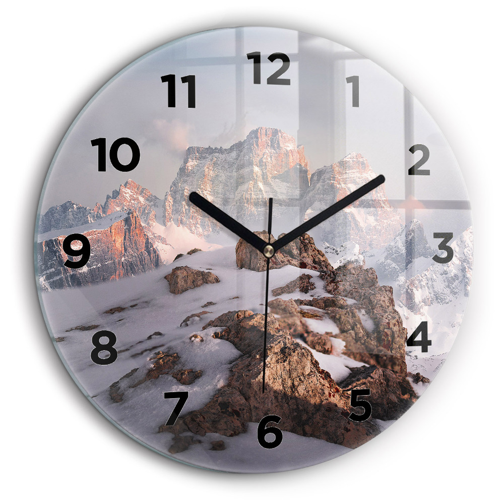 Montagne enneigée Horloge ronde en verre 60 cm