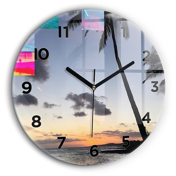 Palmier et lever de soleil Horloge ronde 60 cm