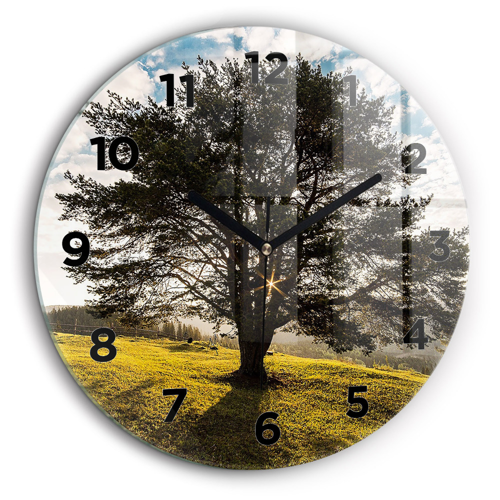 Arbre sur une colline Horloge ronde en verre 60 cm