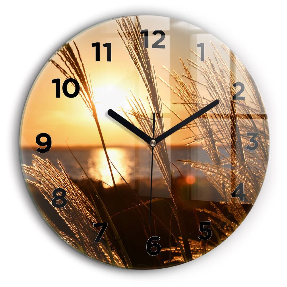 Blé sous le soleil doré Horloge ronde en verre 60 cm