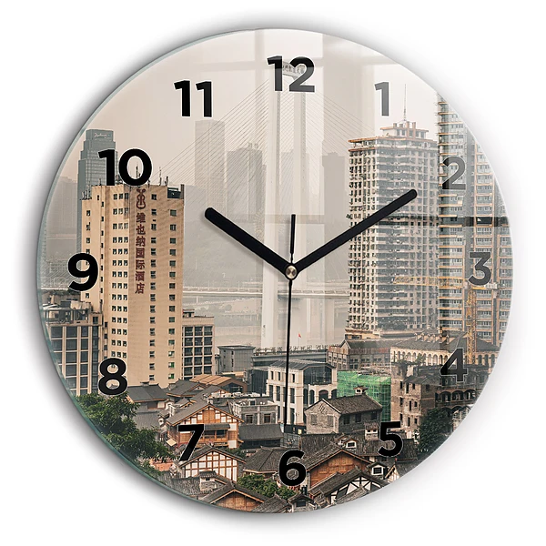 Vieille ville de Chongqing Pendule murale ronde 60 cm