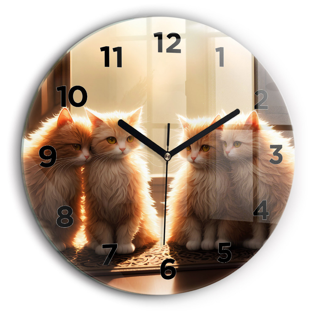 Quatre chats au soleil Horloge ronde en verre 60 cm