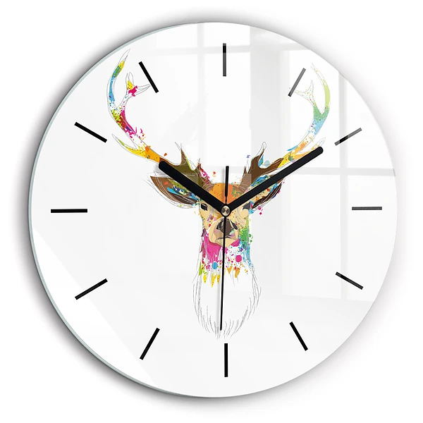 Horloge ronde murale 60 cm Tête de cerf colorée