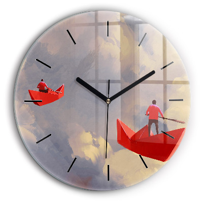 Horloge ronde en verre 60 cm Navires en papier