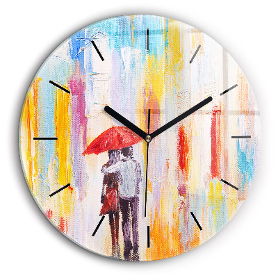Horloge ronde murale 60 cm Couple sous la pluie