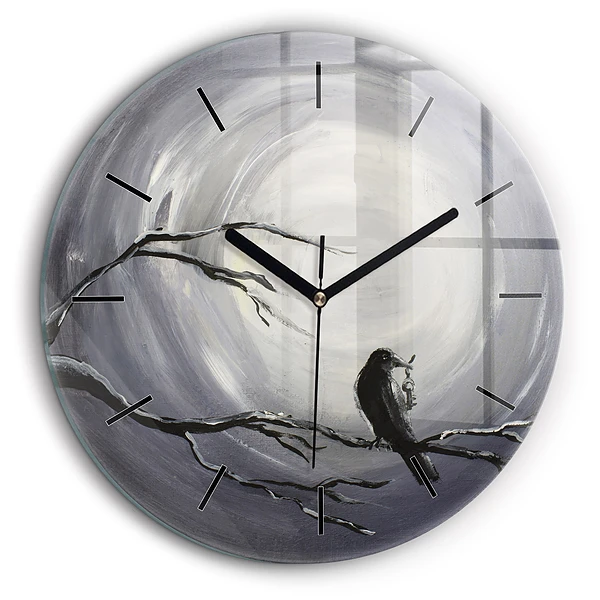 Horloge ronde 60 cm Corbeau au clair de lune